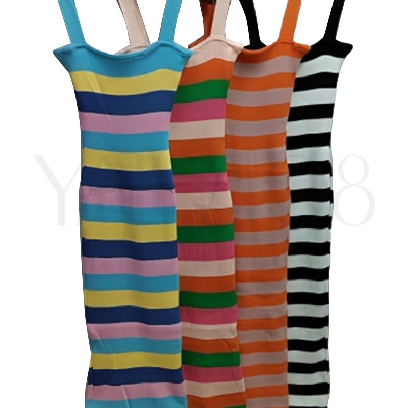 Women's Striped Pattern Sleeveless Short Dress - FKFDRS9094
