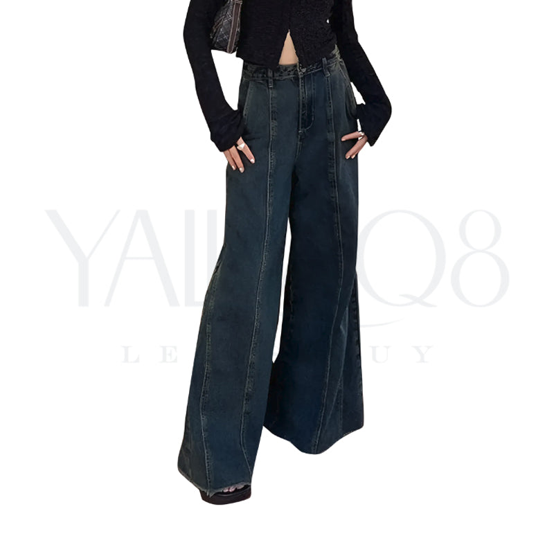Women's High Waist Bootcut Dark Blue Jeans - FKFWJNS9145