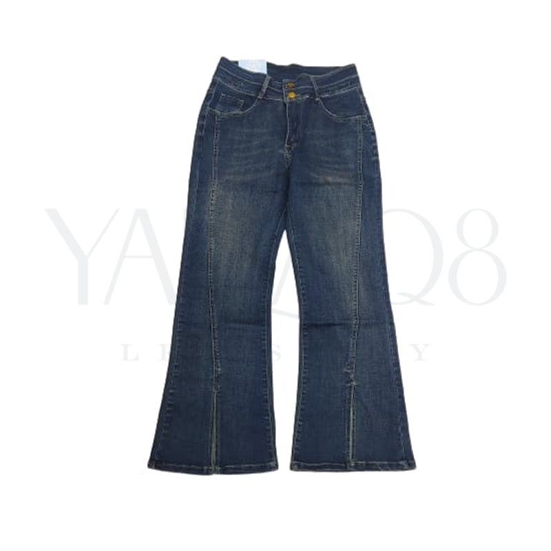 Women's High Waist Bootcut Dark Blue Jeans - FKFWJNS9145