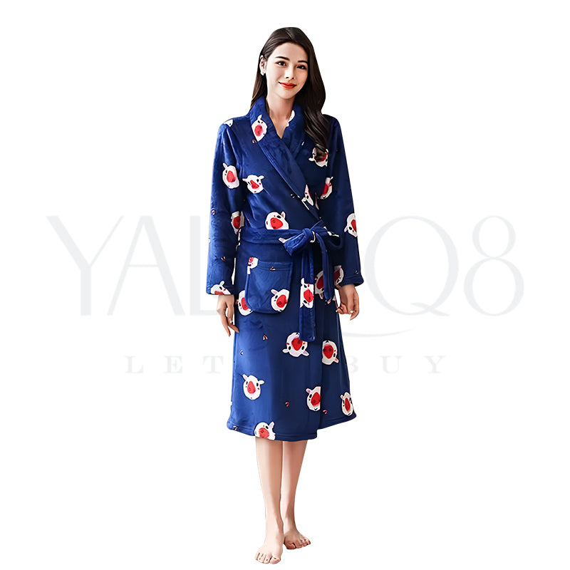 Women's Fluffy Sleepwear Long Kimono Bathrobe with Hood - FKFBRBE8979