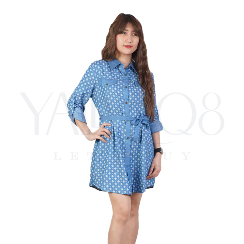 Women's Printed Long Shirt Denim Dress - FKFDRS2257