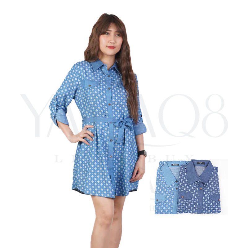 Women's Printed Long Shirt Denim Dress - FKFDRS2257