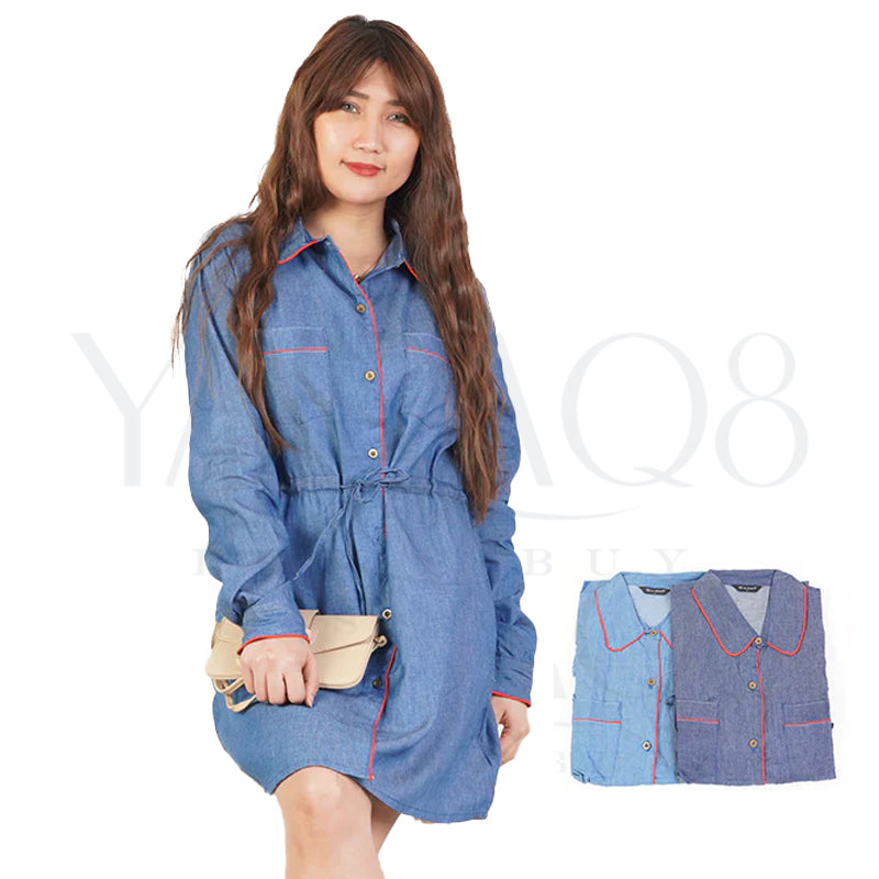 Women's Blue Long Denim Dress  - FKFDRS2361