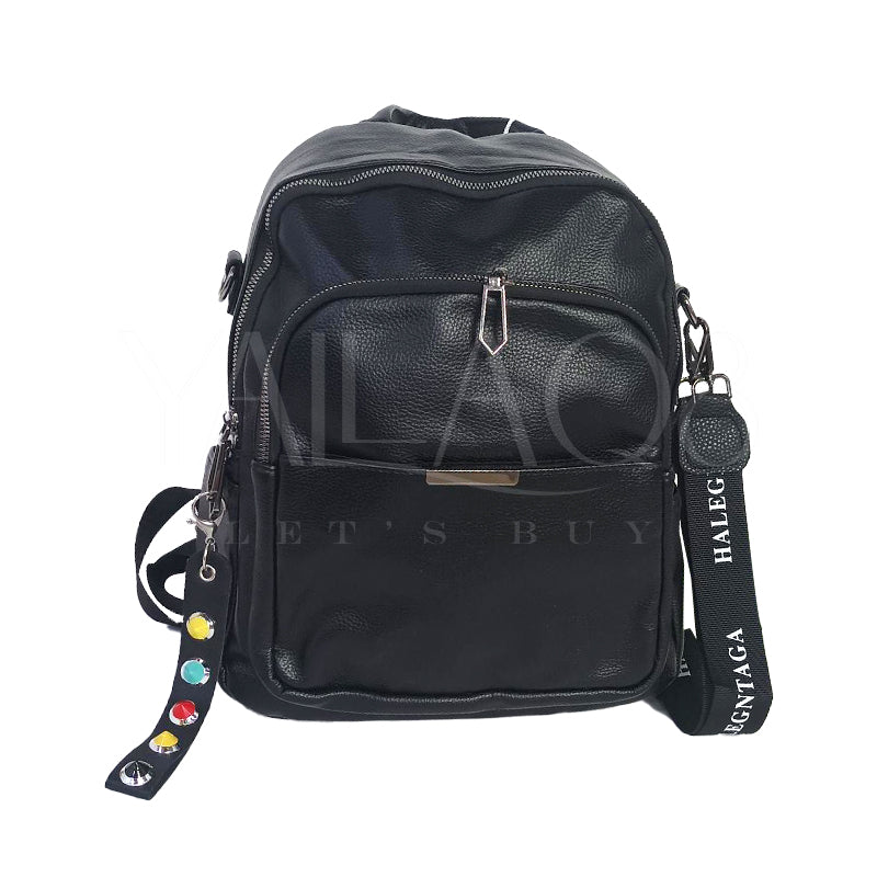 Unisex Casual Luxury Black Leather Backpack - FKFHB8844