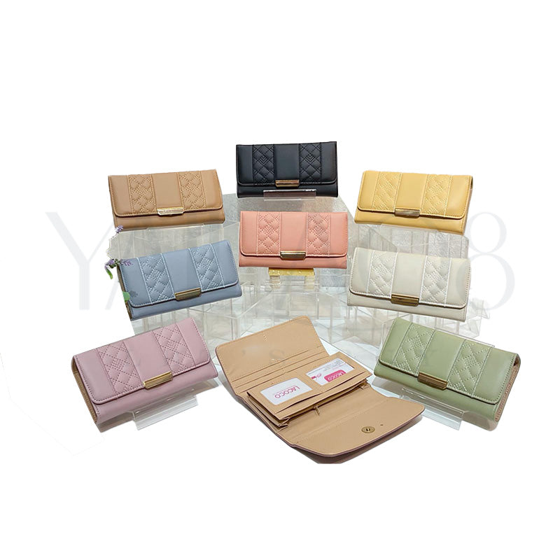 Women's Quilted Long Flap Wallet With Snap Button Closure - FKFHB8999