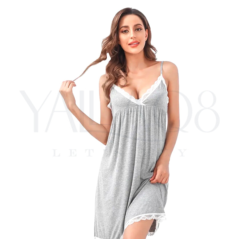 Women's Cotton Knit Sleeveless Lace Nightgown - FKFNG9131