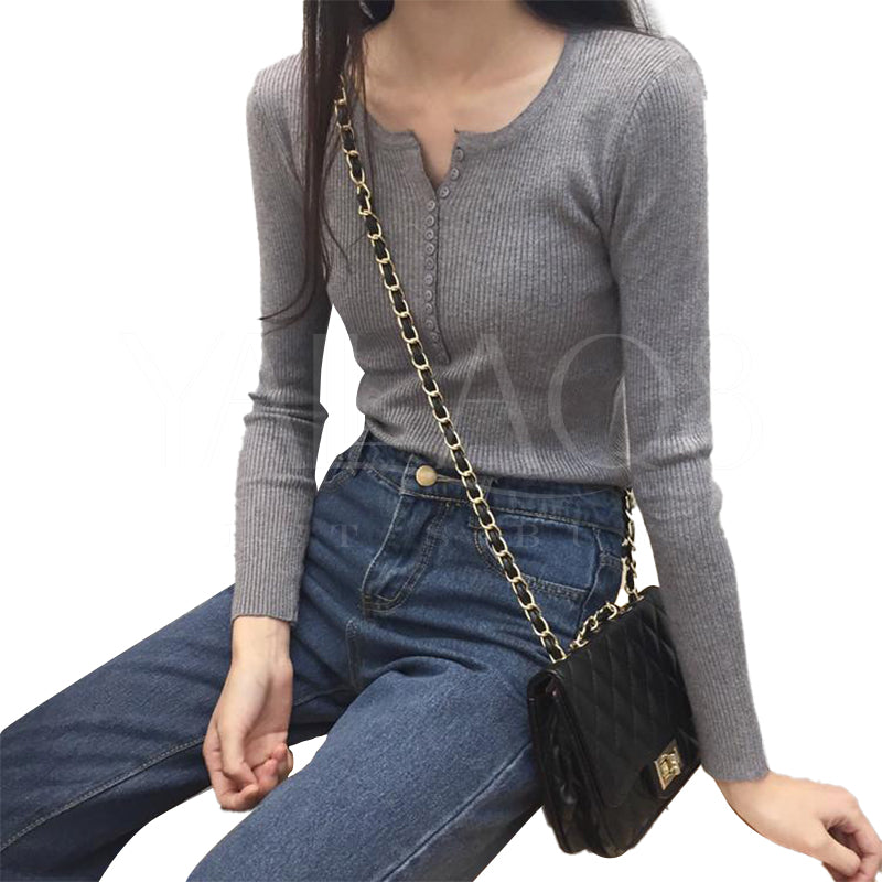 Women's Spring Button V Neck Slim Knitted Sweater - FKFTOP8961