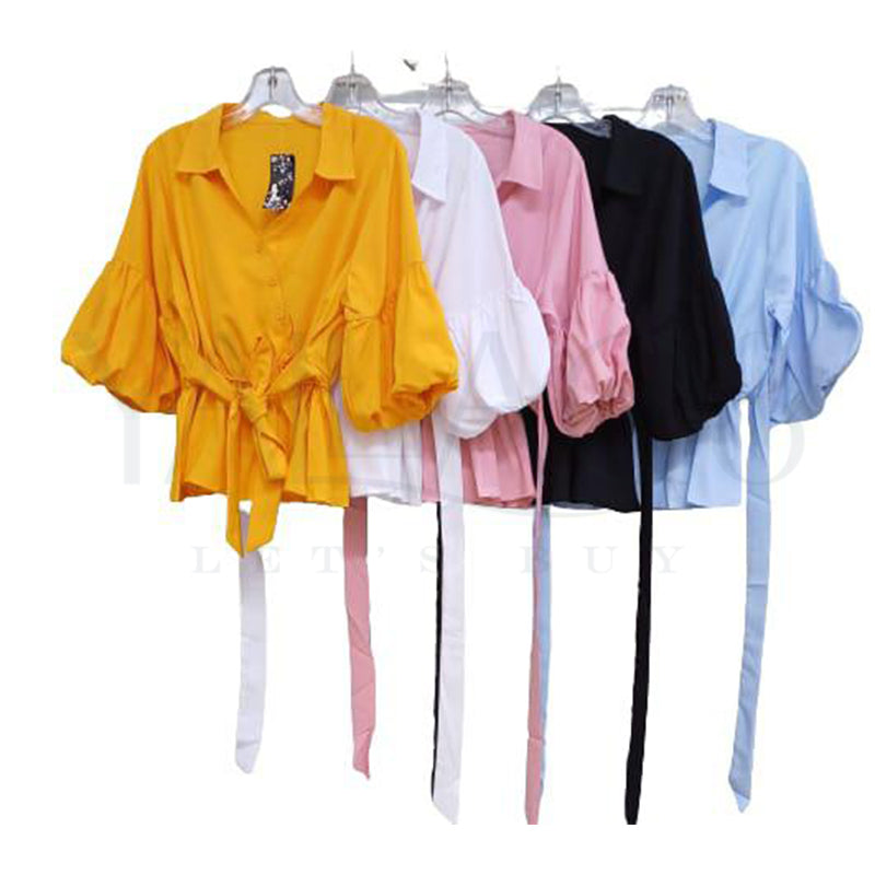 Women's Solid Colors Stylish Belted Shirt - FKFTOP9085