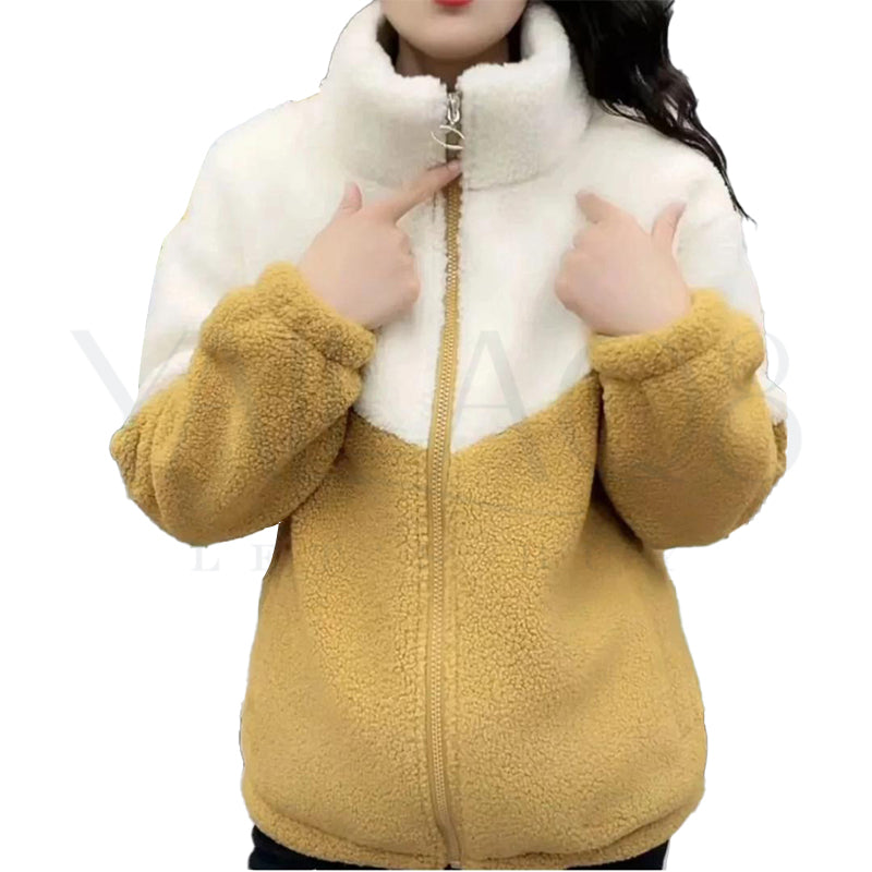 Women's Color-block Full Sleeve Zip Up Winter Sweatshirt - FKFWJKT9086