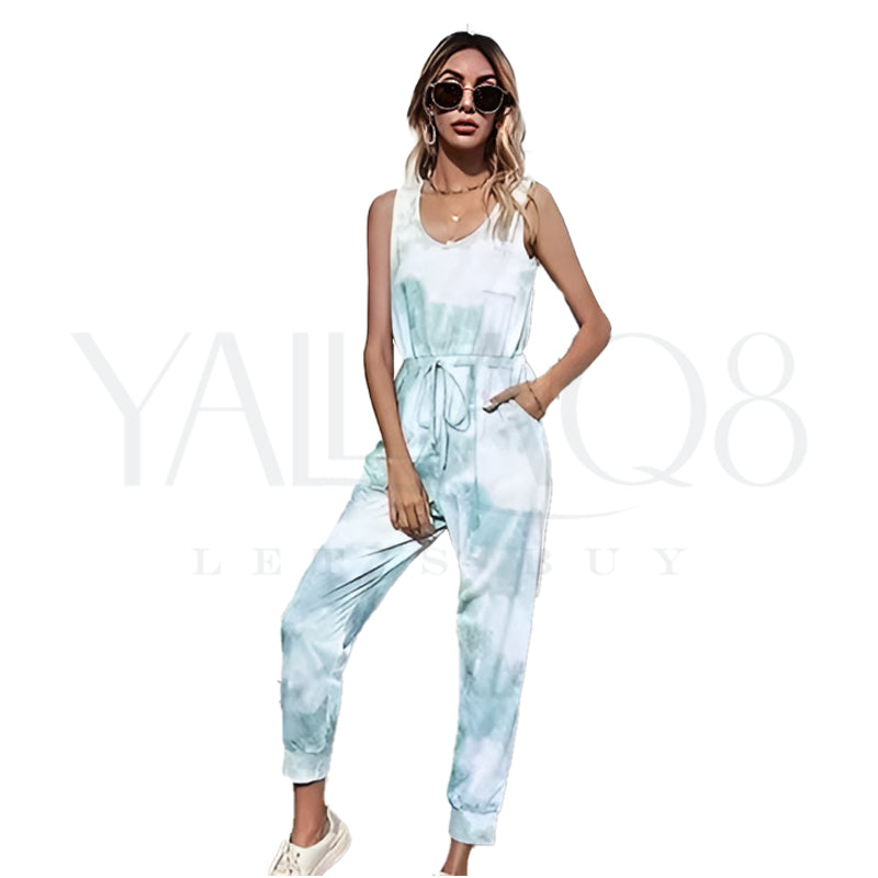 Women's Tie Dye Sleeveless Waisted Stretchy Casual Jumpsuit - FKFWJNS9110