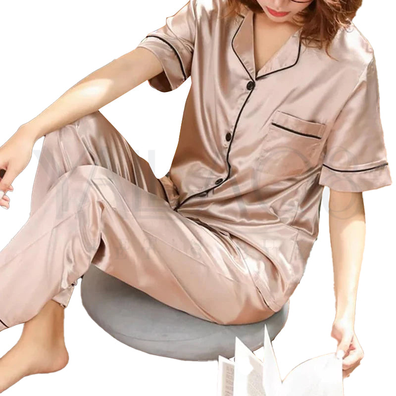 Women's Stylish Silk Pyjama Set - FKFWPJS3341