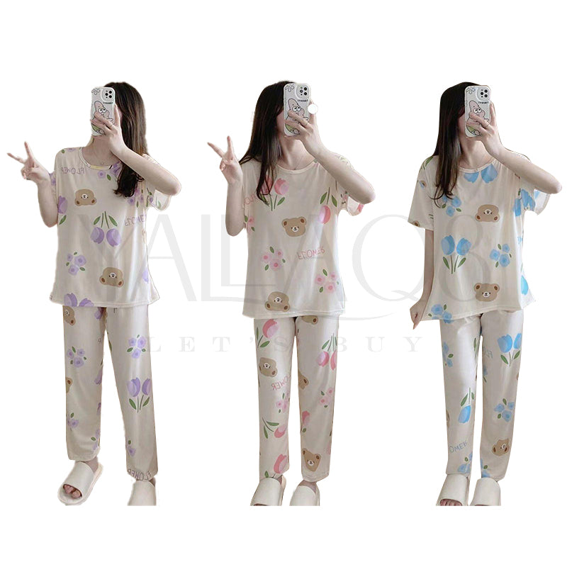 Women's Cotton Half Sleeve Printed Pyjama Set - FKFWPJS8790