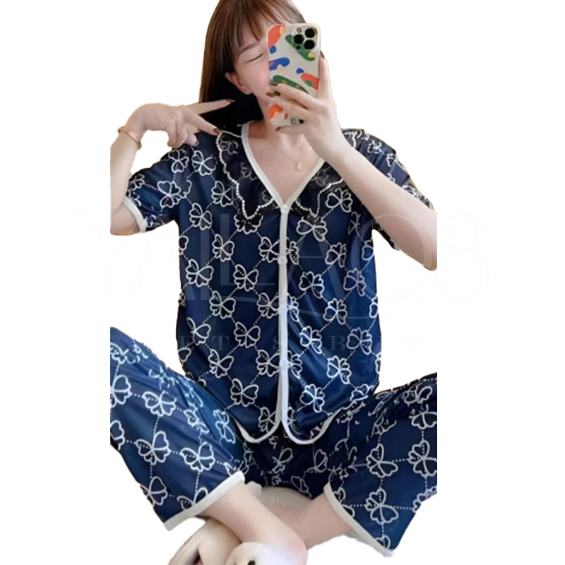 Women's Printed Multicolored V-Neck Pyjama Set - FKFWPJS8831
