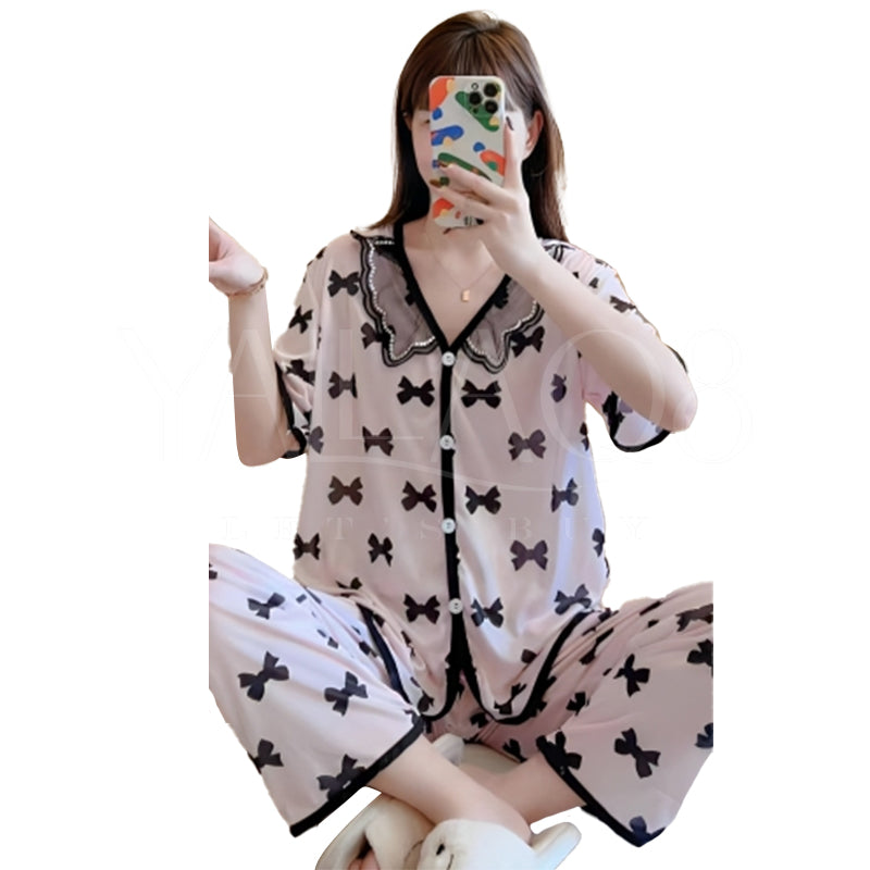 Women's Printed Multicolored V-Neck Pyjama Set - FKFWPJS8831