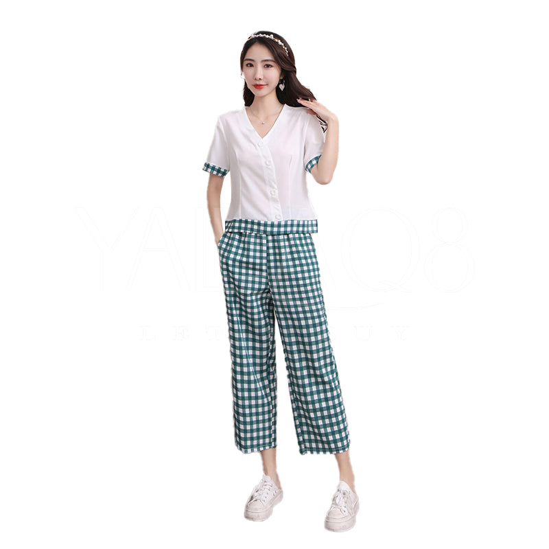 Women's Checks Pattern Half Sleeve Pyjama Set - FKFWPJS8883