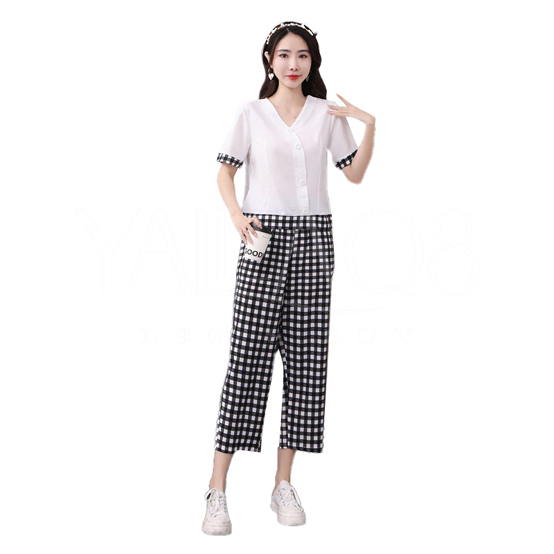 Women's Checks Pattern Half Sleeve Pyjama Set - FKFWPJS8883