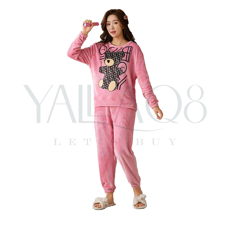 Women's Wool Blend & Fleece Full Length Winter Pyjama Set - FKFWPJS8969