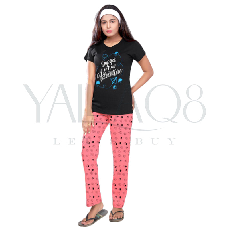 Women's Round-Neck Dotted Printed Pyjama Set - FKFWPJS8983