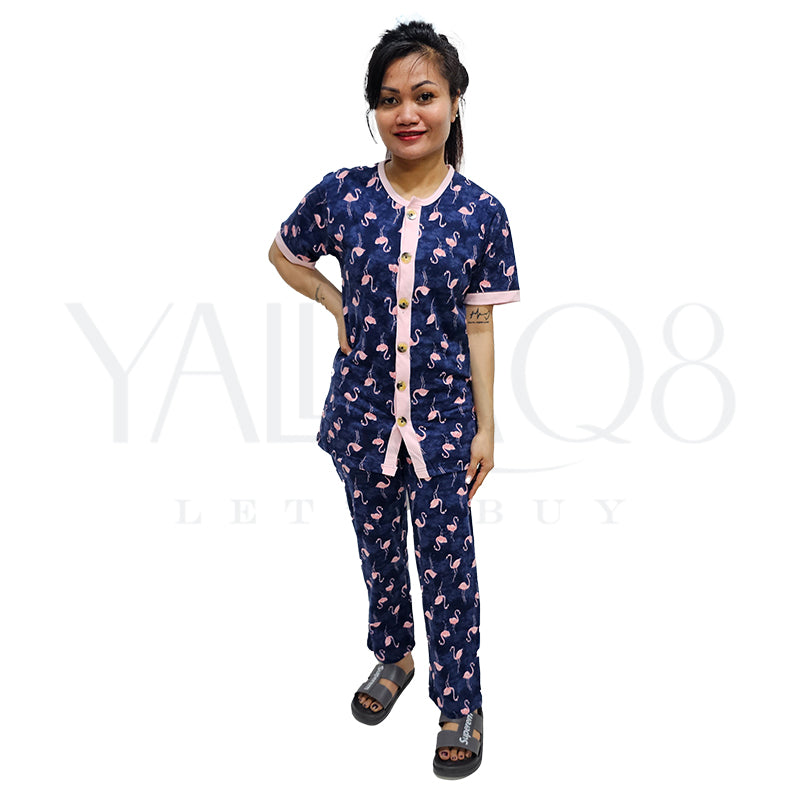 Women's Front Open Printed Half Sleeve Pyjama Set - FKFWPJS9163