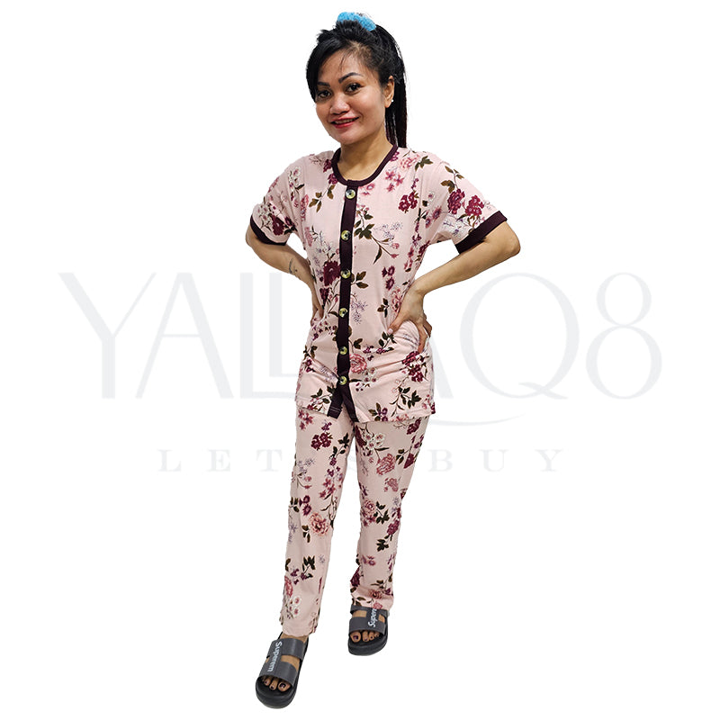 Women's Front Open Printed Half Sleeve Pyjama Set - FKFWPJS9163