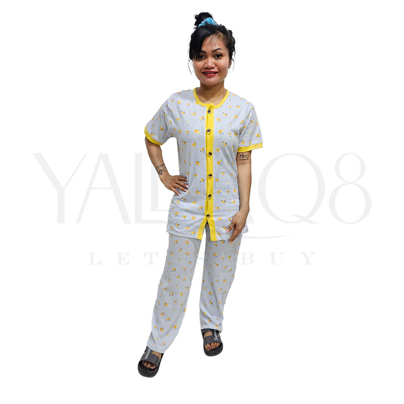 Women's Front Open Printed Half Sleeve Pyjama Set - FKFWPJS9163