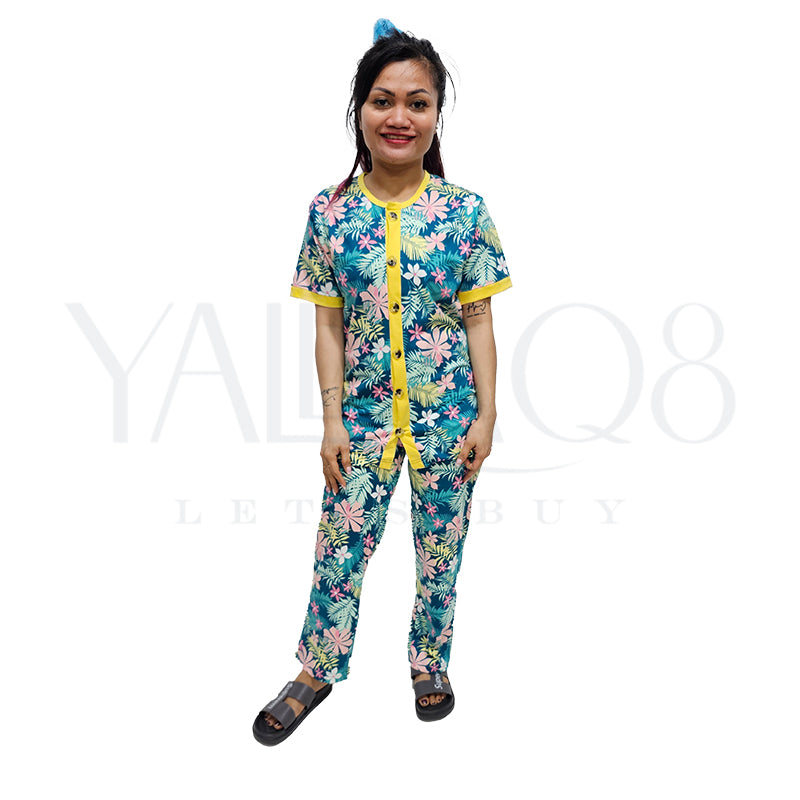 Women's Front Open Printed Half Sleeve Pyjama Set - FKFWPJS9163