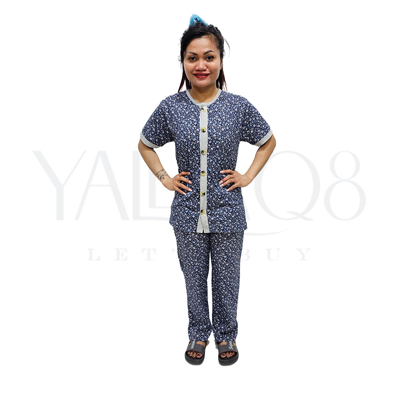 Women's Front Open Printed Half Sleeve Pyjama Set - FKFWPJS9163