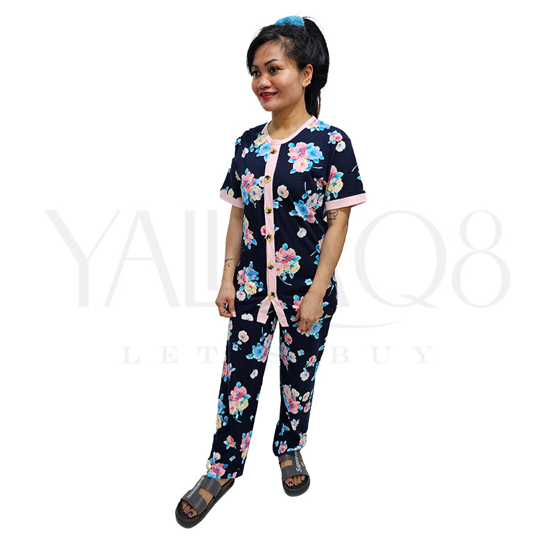 Women's Front Open Printed Half Sleeve Pyjama Set - FKFWPJS9163