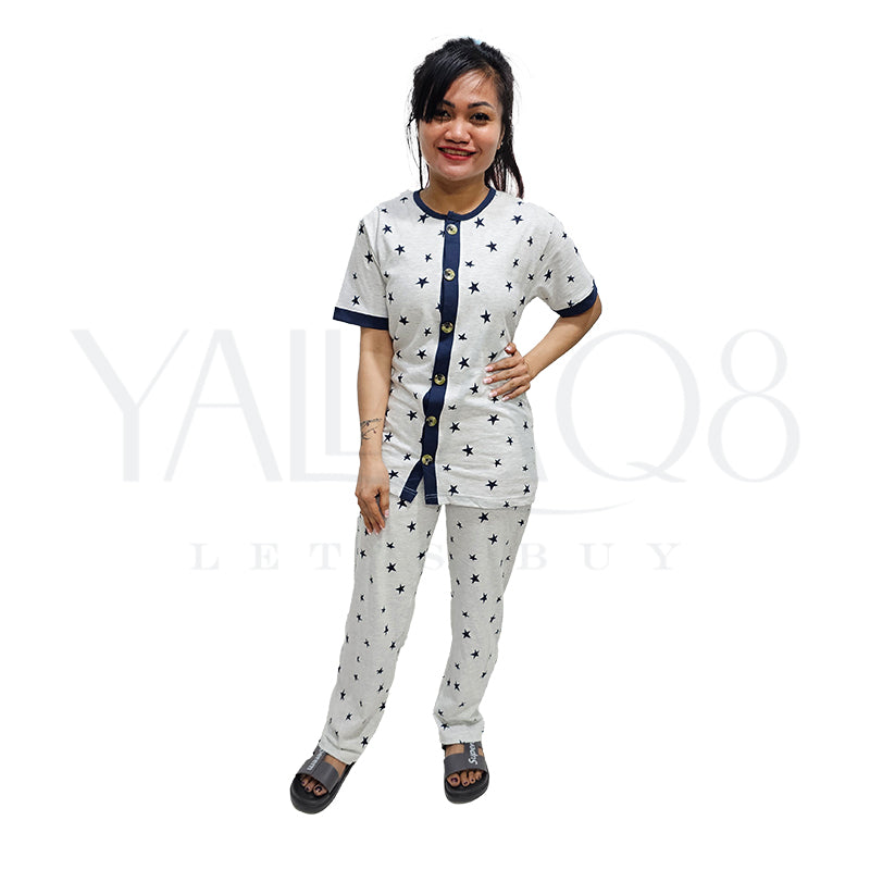 Women's Front Open Printed Half Sleeve Pyjama Set - FKFWPJS9163