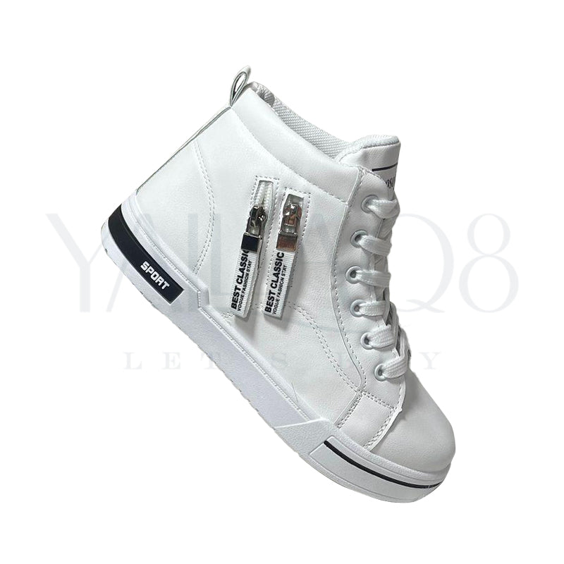 Women's Letter Tape Decor Lace-Up Front High-Top Sneakers - FKFWSH9032