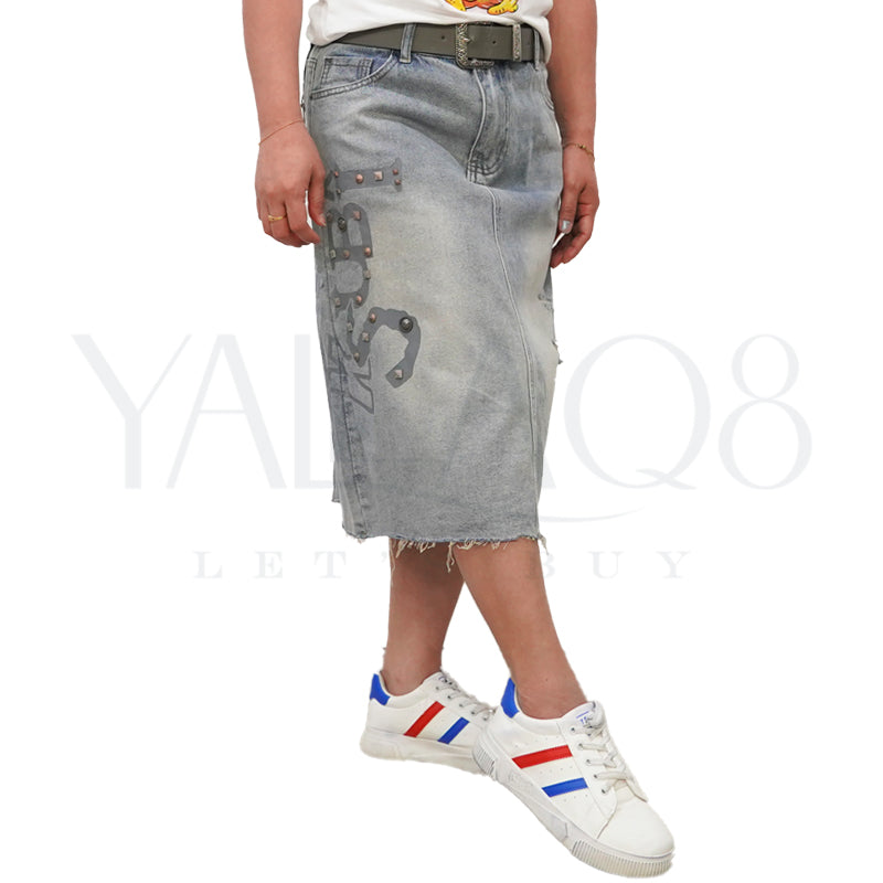 Women's Casual Denim Skirts With Abrasions - FKFWSRT8699