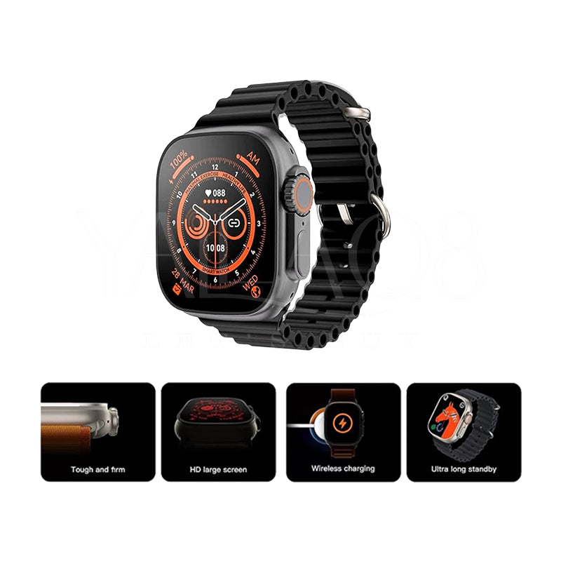 T800 Ultra 1.9 HD Display Bluetooth Calling Smart Watch - Black