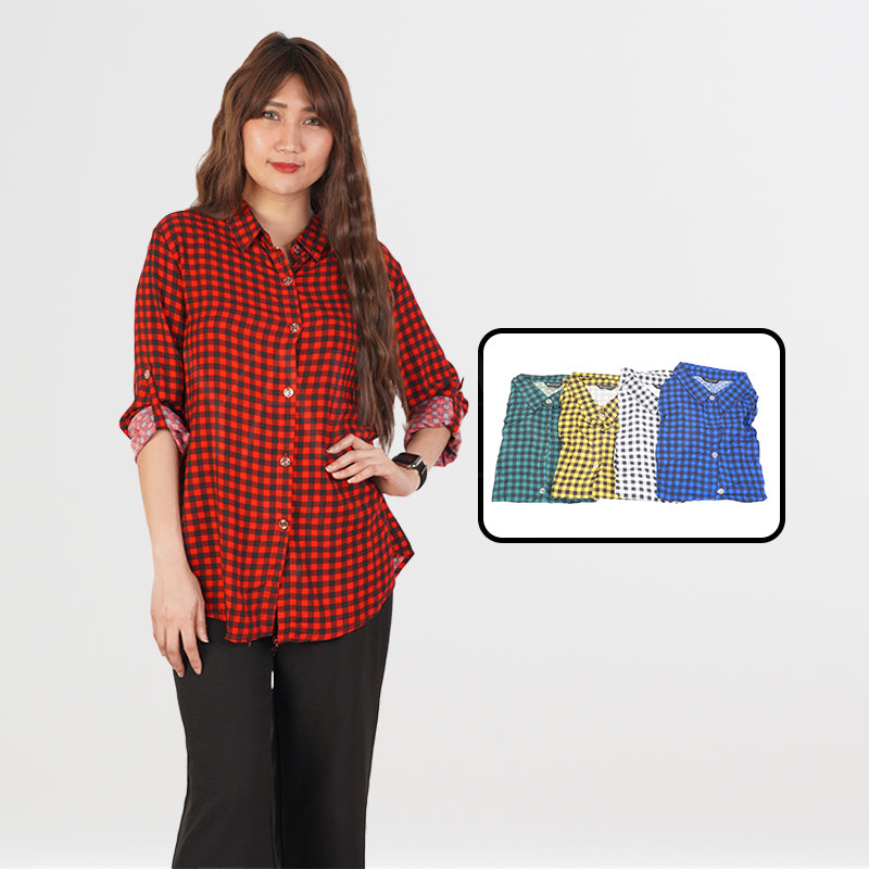 Women's Multicolored Checkered Design Shirt  - FKFTOP2271