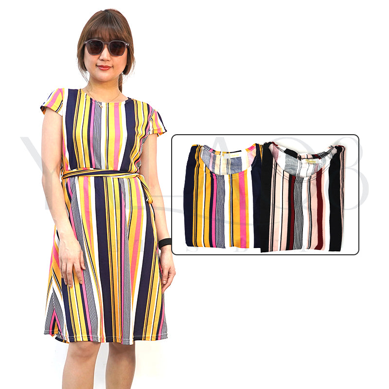 Women's Multicolor Stripe Design Dress - FKFDRS8656